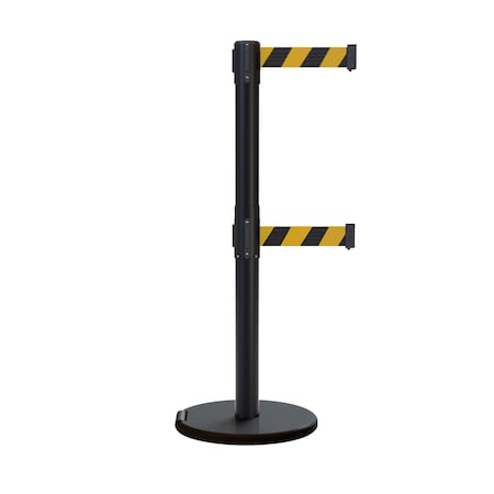 Retractable Belt Dbl Roller Stanchion, 2.5ft Black Post  7.5ft Blk/Yes